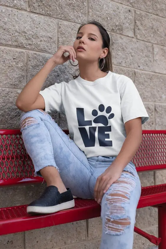 Футболка женская в стиле унисекс с принтом лап 100% хлопок забавным | Женская