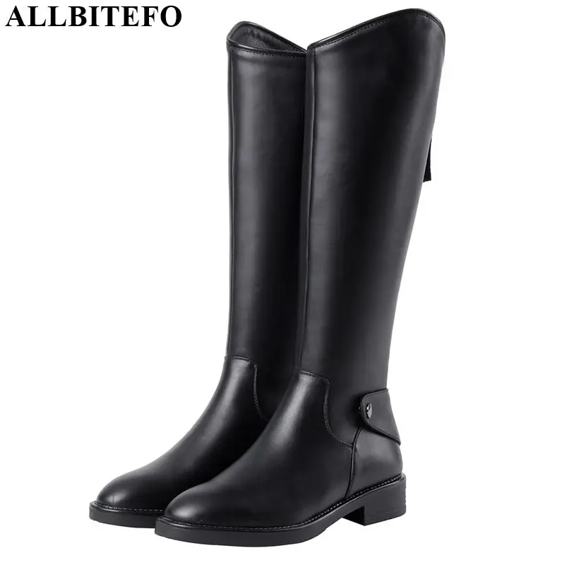 

ALLBITEFO PU+ genuine leather women boots simple style autumn winter comfortable breathable fashion women knee high boots
