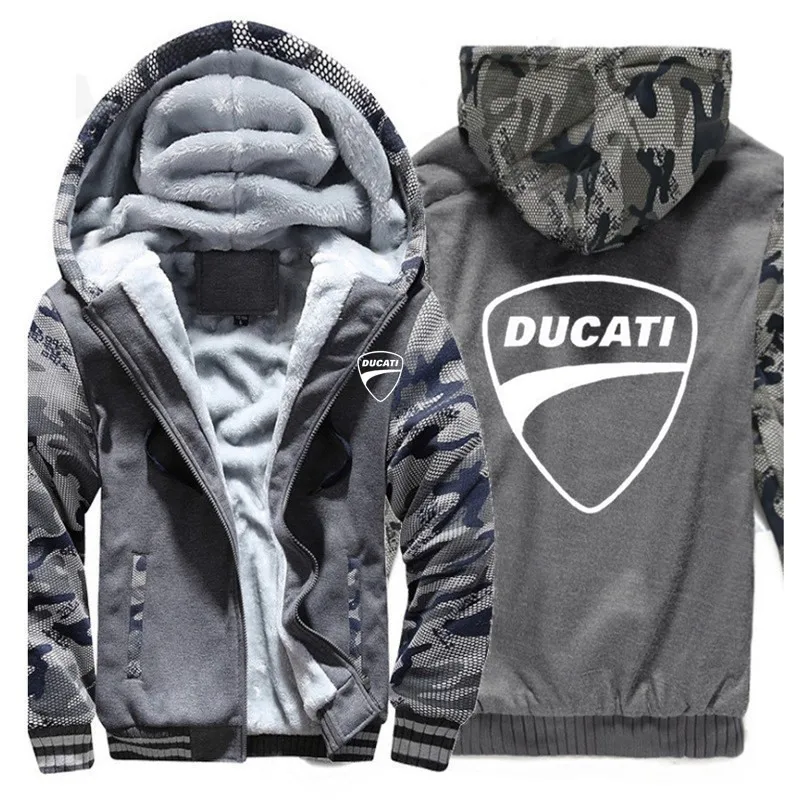 Новая зимняя куртка Ducati с принтом логотипа автомобиля плюс бархатная стеганая куртка на молнии теплая Толстовка Повседневная модная спортивная Harajuku мужская хлопковая