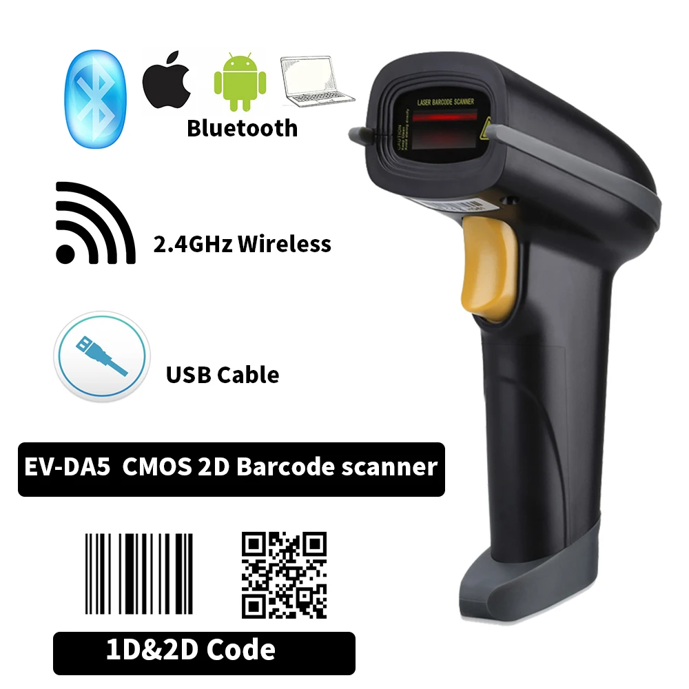 EVAWGIB EV-WJ08 Wireless 1D Barcode scanner EV-B208 Bluetooth 2D Barcode scanner QR Bar Code Reader PDF417 for IOS Android IPAD small car inspection equipment Code Readers & Scanning Tools