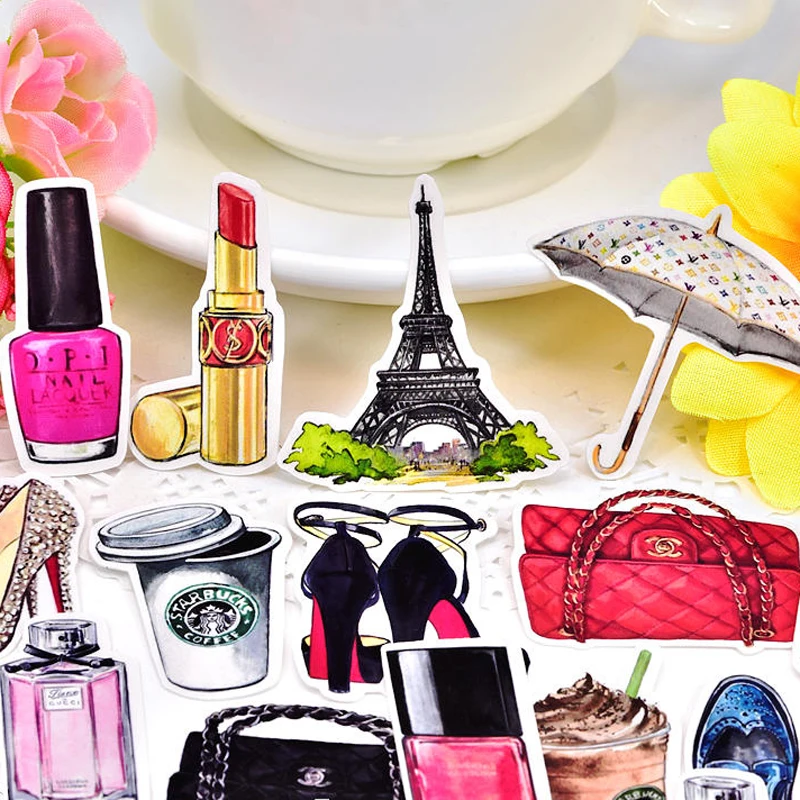 

33pcs Luxury goods Cosmetics Stickers Cute bag and shoes diary Perfume stationery pegatinas Girl's gift scrapbooking Sticker