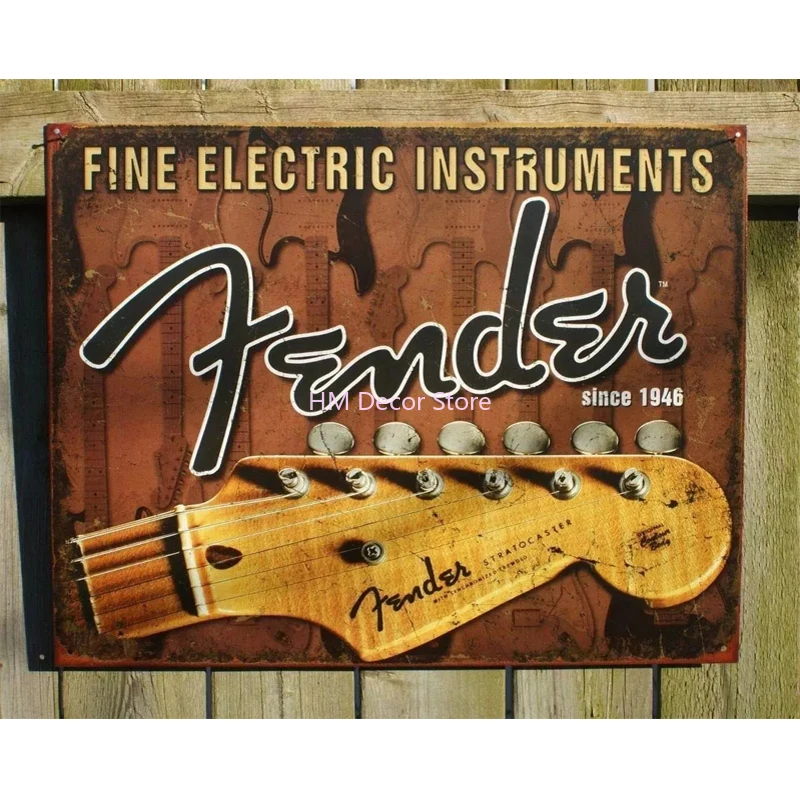 Металлический жестяной знак Fender студийная гитара Stratocaster Bass Music Tin Sign 8x12 дюймов |