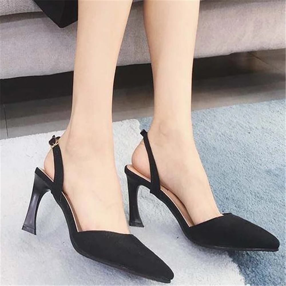 

Baotou sandals one-word buckle high heels summer 2019 new thin heel rear empty single shoe luxury shoes women designers