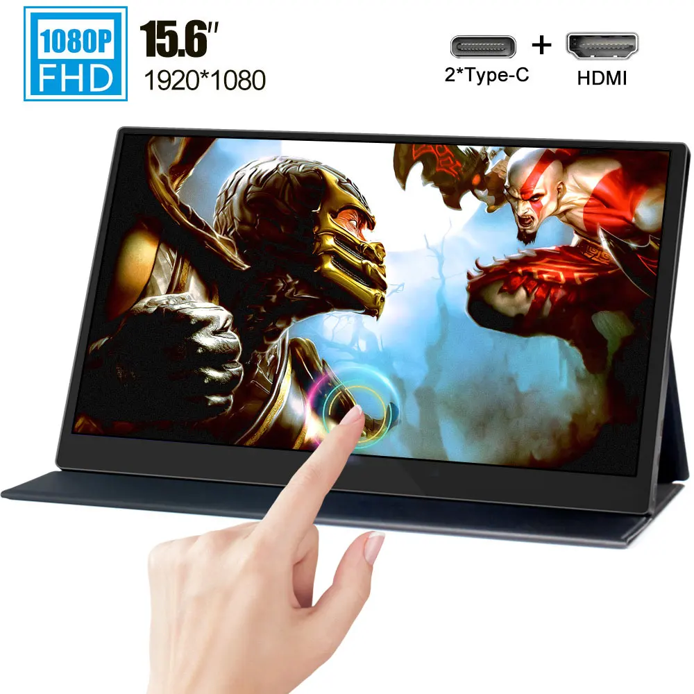 

15.6 inch 1080p type c Touch monitor miniHD 1920x1080 touchscreen display with Leather case for laptop phone computer MacBook NS
