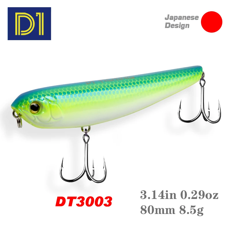 D1-Leurre Flottant Rigide avec Yeux 3D, Appât Artificiel Idéal pour la Pêche au Bar ou au Brochet, 80mm, 8.5g
