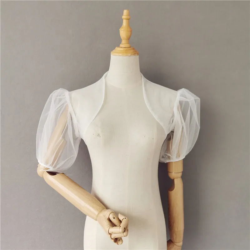 Puffy Sleeve Wedding Jacket White Ivory Short Sleeve Bridal Bolero Jackets Wedding Wrap