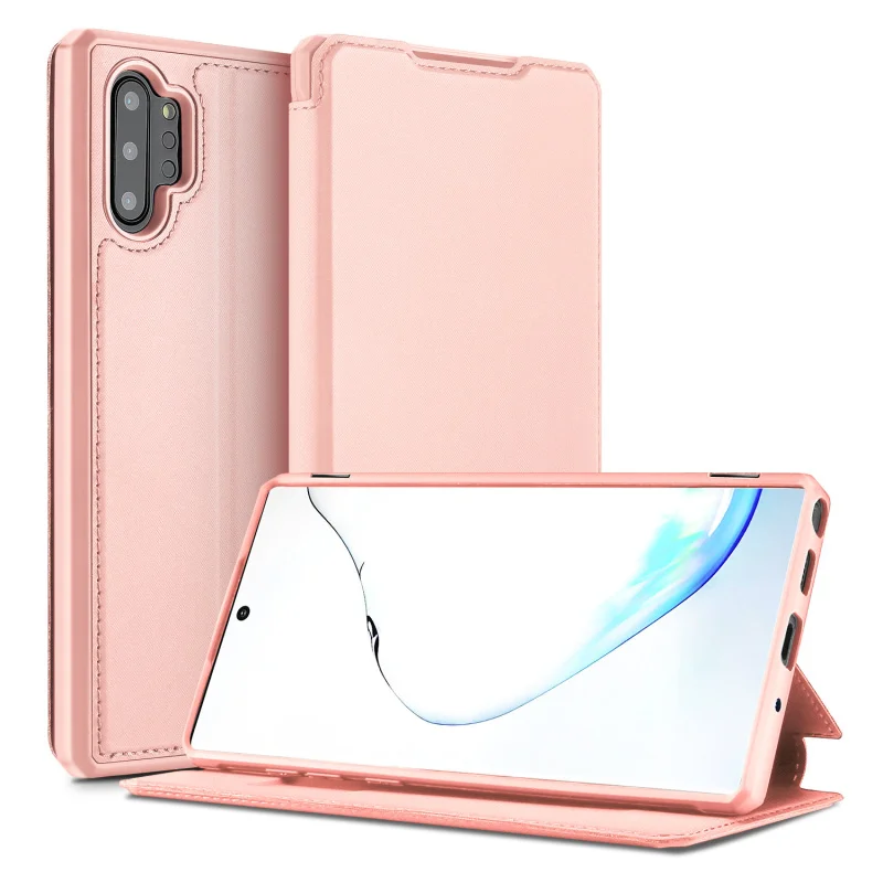 Ударопрочный силиконовый резиновый и кожаный чехол для телефона samsung Galaxy Note 10/Plus Магнитный Флип-карта 360 полный защитный чехол - Цвет: Розовый