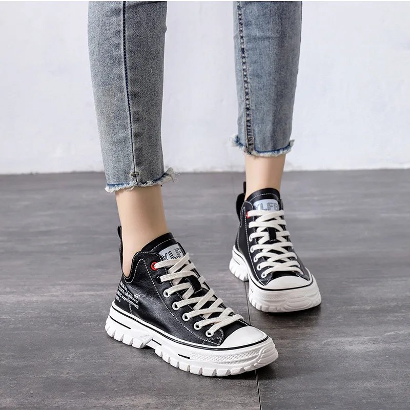

2019 Autumn New Style WOMEN'S Shoes Genuine Leather Hight-top Casual Sports Shoes Korean-style Versatile Shoes Martin Shoes Stud