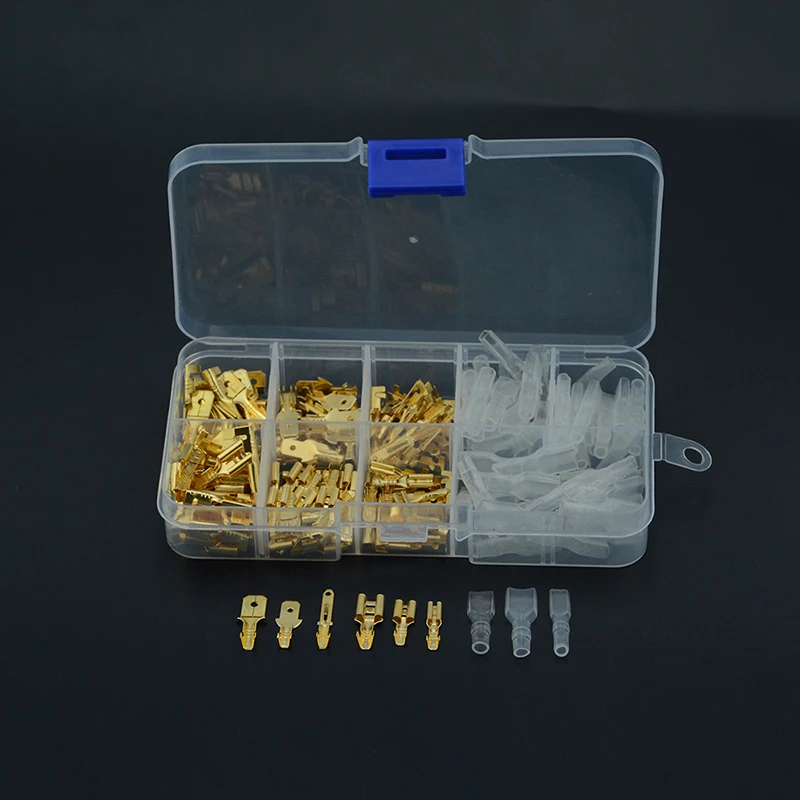 

180PCS/box Gold Insulated Wire Connector Electrical Wire Crimp Terminals 2.8 4.8 6.3mm Spade Connectors Assortment Kit