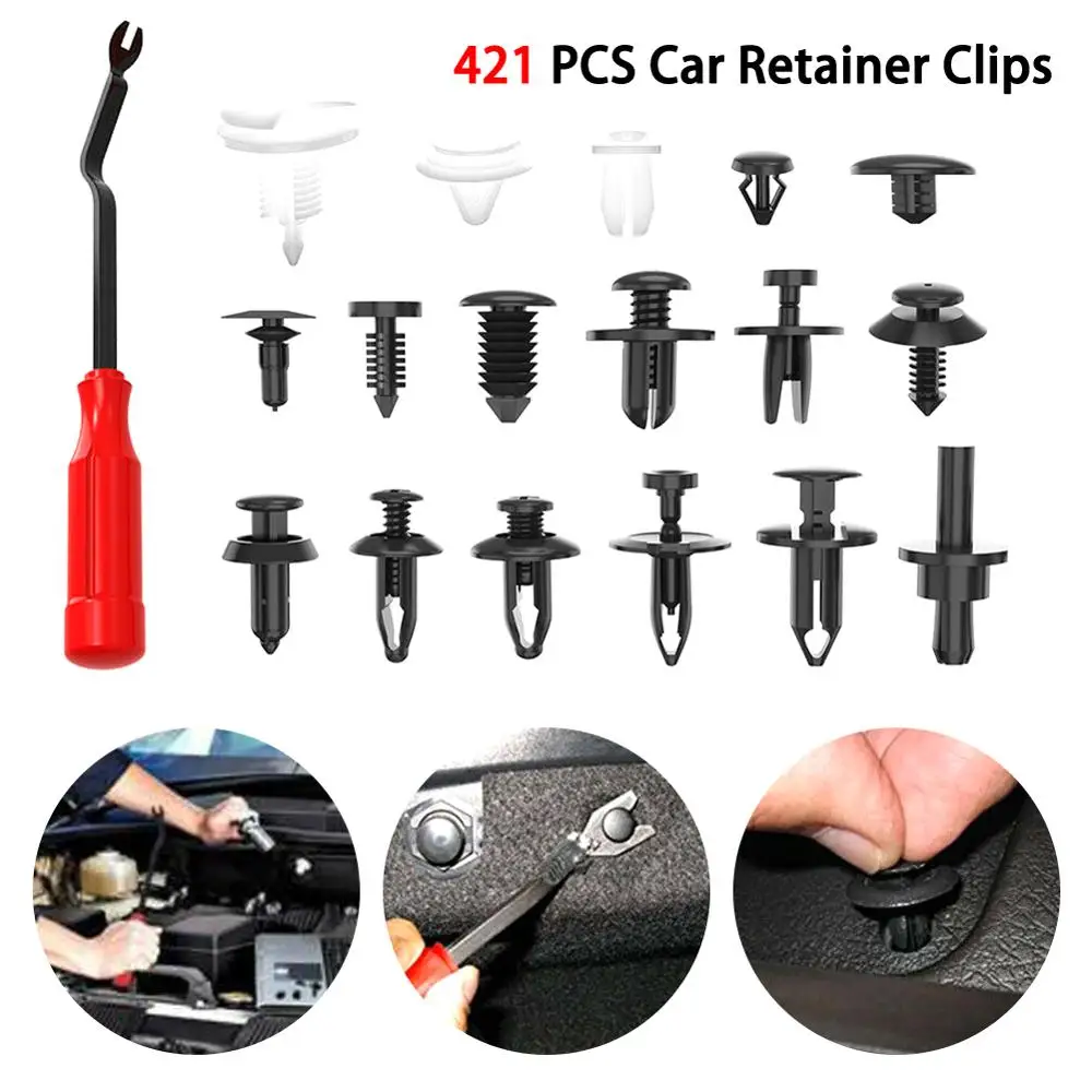 

421pcs/Lot Car Body Push Pin Rivet Trim Panel Fastener Clip Moulding Assortment+Tool Fastener Clip Kit Moulding Clips