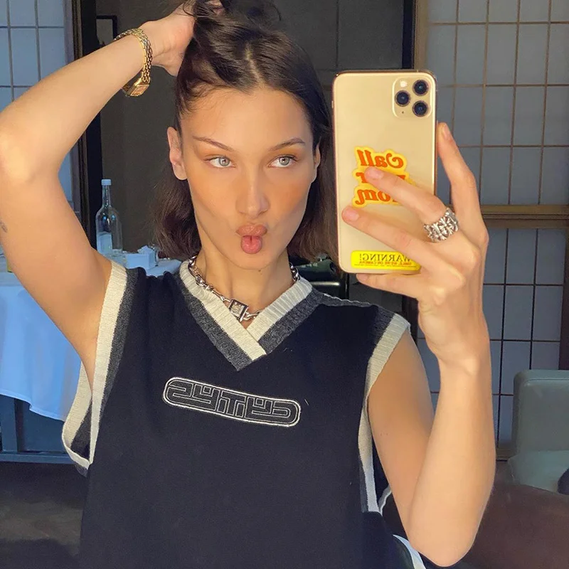 Women Vintage Sleeveless V-Neck Vest Tops Knitted Waistcoat Preppy Korean Student Short Pullovers Sweater Harajuku |