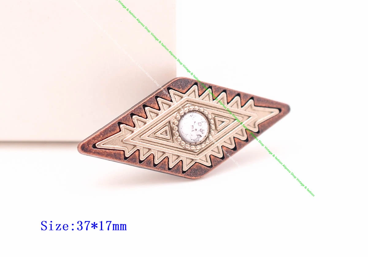 10pc antike kupfer weiß türkis leder handwerk gürtel sattel heft gepäck tasche koffer zubehör rhombus western conchos screw back – Detail 1