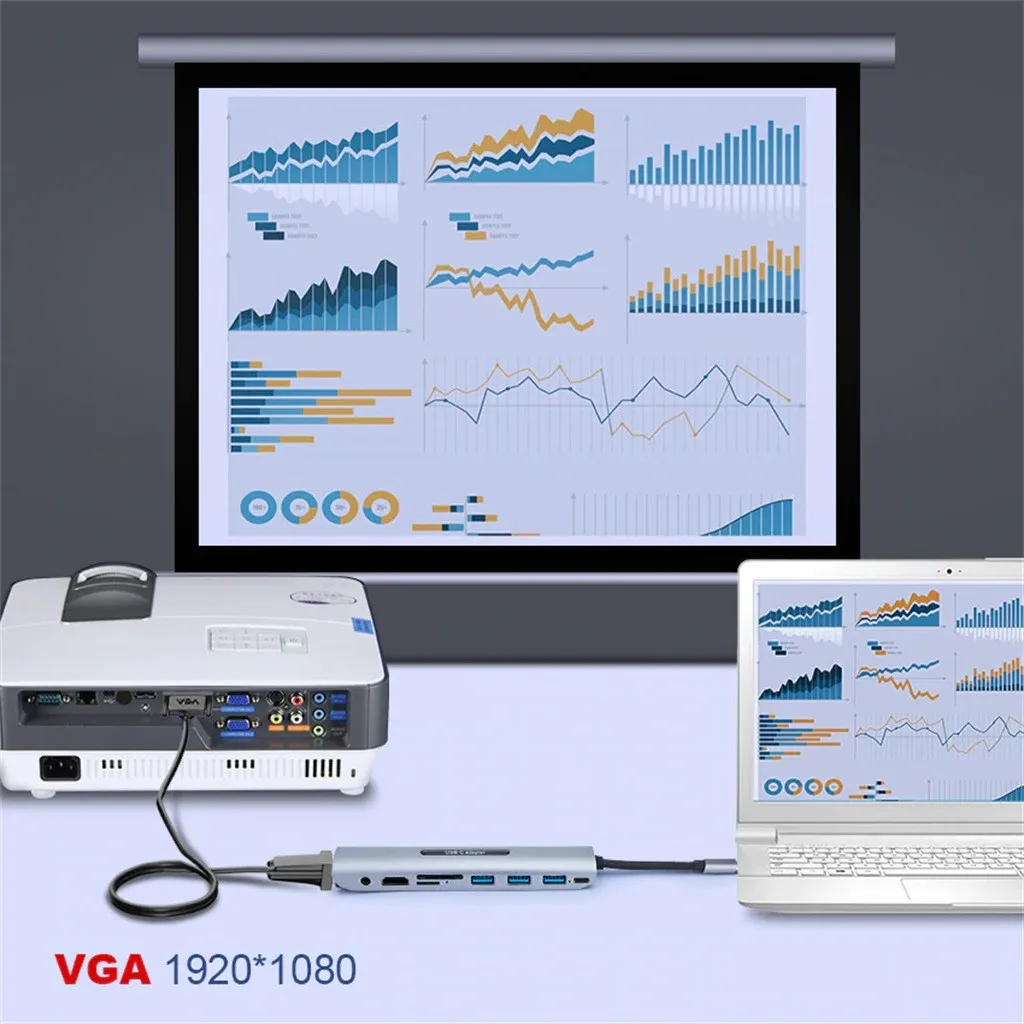 9 в 1 концентратор адаптер USB-C к USB3.0 x3 концентратор TF SD слот HDMI VGA Аудио USB-C PD многопортовый адаптер Тип C конвертер адаптер 19Nov