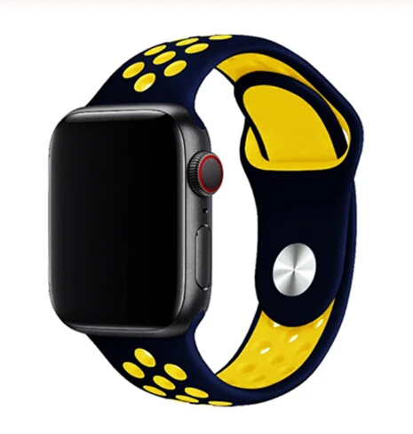 Мягкий силиконовый спортивный ремешок для apple watch ремешок 40 мм 44 мм браслет для iwatch 5 4 3 2 1 дышащий ремешок для часов 42 мм 38 мм - Цвет ремешка: deepblue yellow