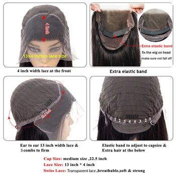 Straight Wig Transparent Lace Front Human Hair Wigs 13x4 Brazilian 150Density Remy Long Natural PrePlucked Glueless Bleach Knots 2