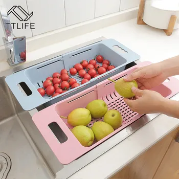 

TTLIFE Adjustment Sink Telescopic Washing Basket Washing Fruit and Household Vegetable Basket Kitchen Drain Basket Shelf Basket