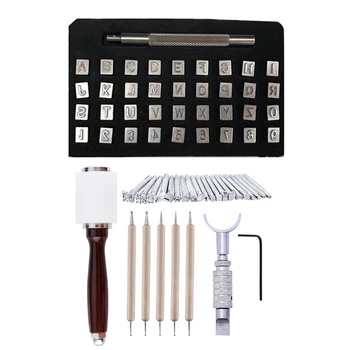 

Leather Embossing Tools Leather Craft Tools Different Shape Stamps Set DIY Punch Wooden Hammer Embossing Beveler Tools