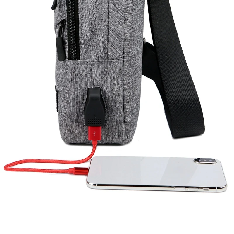 Мужская нагрудная сумка с usb зарядным портом с отверстием для наушников, водонепроницаемая сумка через плечо на молнии для бега и велоспорта