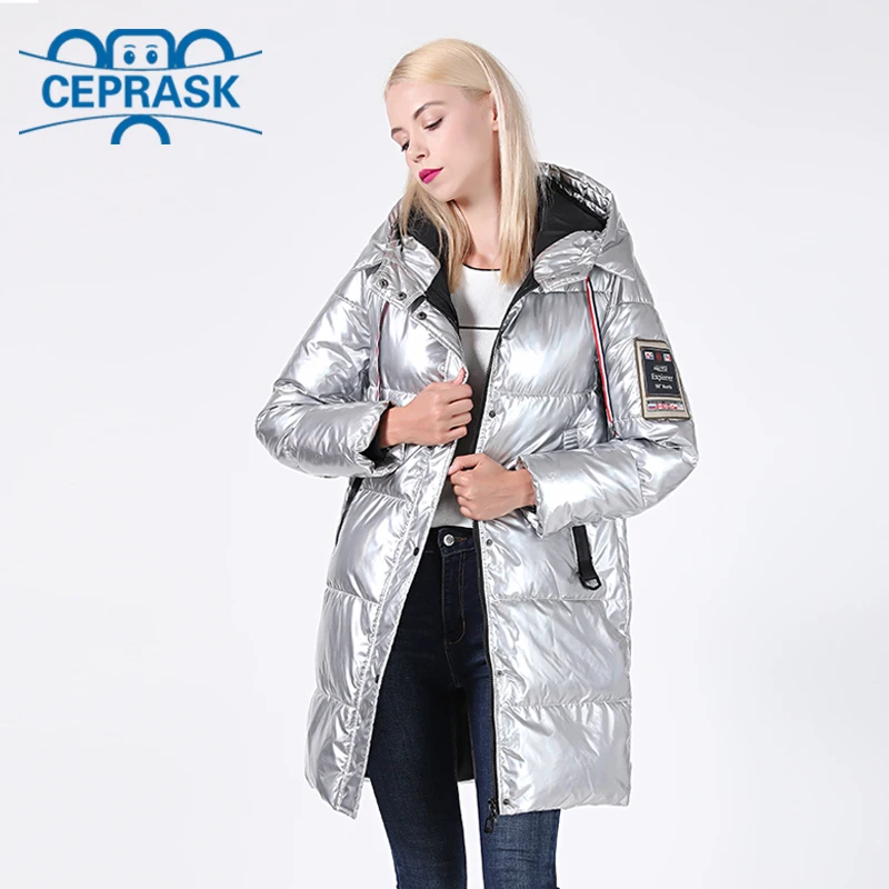 Куртка женская зимняя серебряная голографическая блестящая большой размер с капюшоном длинное женское зимнее пальто с капюшоном толстые пуховик женский светоотражающая парка
