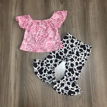 

baby girls summer outfits pink shirt withbell bottom capri spots pant girls outfits