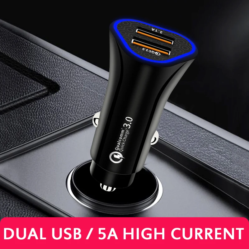 Автомобильное зарядное устройство QC3.0 с двумя USB портами 3 1 А для iPhone Samsung Xiaomi mi А| |