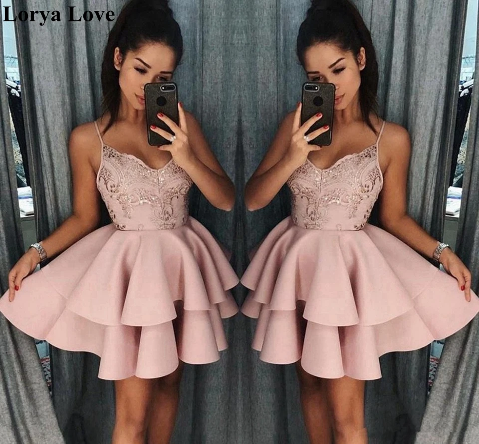 

Pink Cocktail Dresses 2020 Party Night Short Prom Dresses Homecoming Vestidos De Gala Women Spaghetti Straps Graduation Gowns