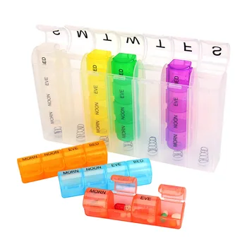 

28 Grid Transparent Pill Box Plastic Spring 7 Color Weekly Pop Up Pill Storage Container Planners