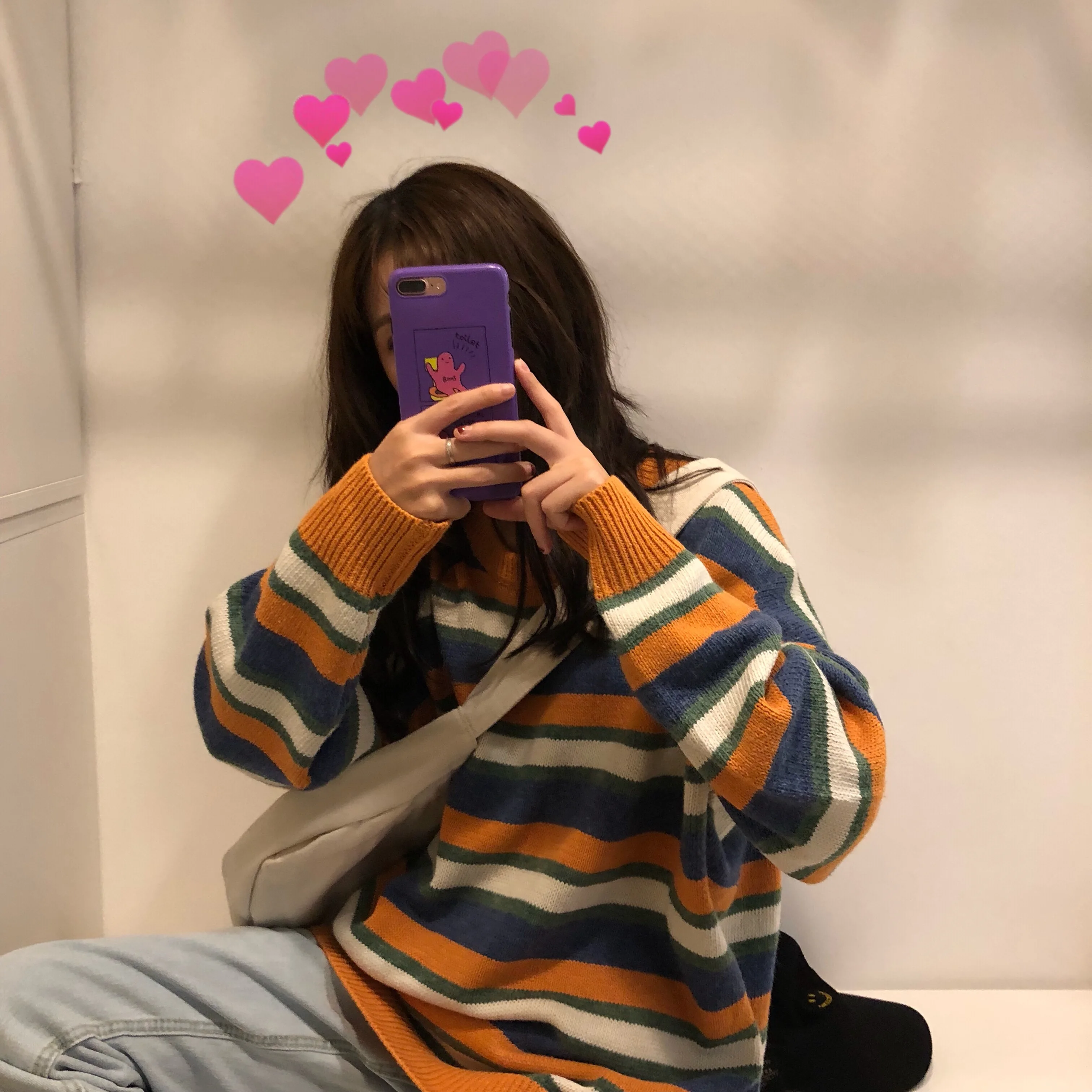 Женский свитер в полоску Harajuku Ulzzang свободный трикотажный пуловер контрастных