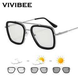 VIVIBEE Square Photochromic Glasses Men Anti Blue Light Blocking Eyeglasses Computer Ray Retro Square Metal Women Eyewear