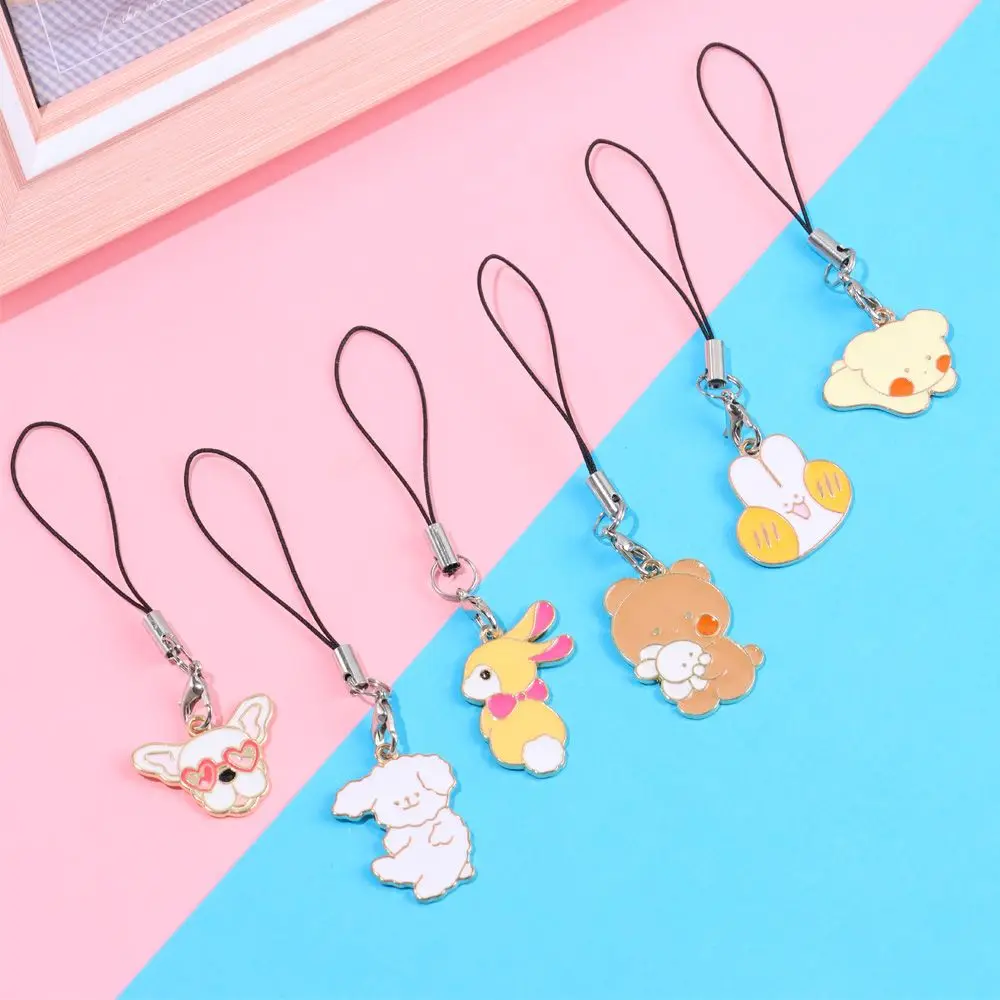 Animal Mobile Phone Strap Anime Bunny Dogs Pets Keychains Charms Bag Decoration Mobile Phone