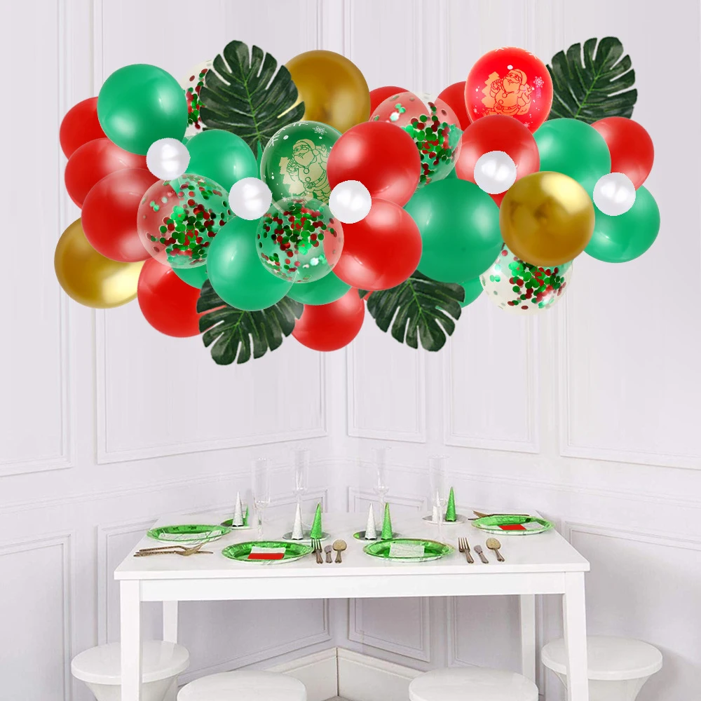 

52PCS/Set Christmas Party Balloon Background Wall Decoration Balloon Chain Set Party Decoration 12 Inch Red Green Sequin Balloon