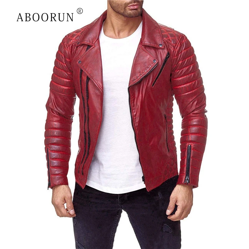 ABOORUN Men's Motorcycle Biker Leather Jacket Double Zippers PU Leather Jacket 2019 Winter Cotton Padded Leather Coat for Male ABOORUN Men's Motorcycle Biker Leather Jacket Double Zippers PU Leather Jacket 2019 Winter Cotton Padded Leather Coat for Male