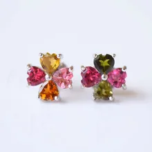 Натуральные турмалиновые серьги-гвоздики в форме сердца,, Стерлинговое Серебро 925 пробы, 0.25ct* 8 шт., драгоценный камень Q910292