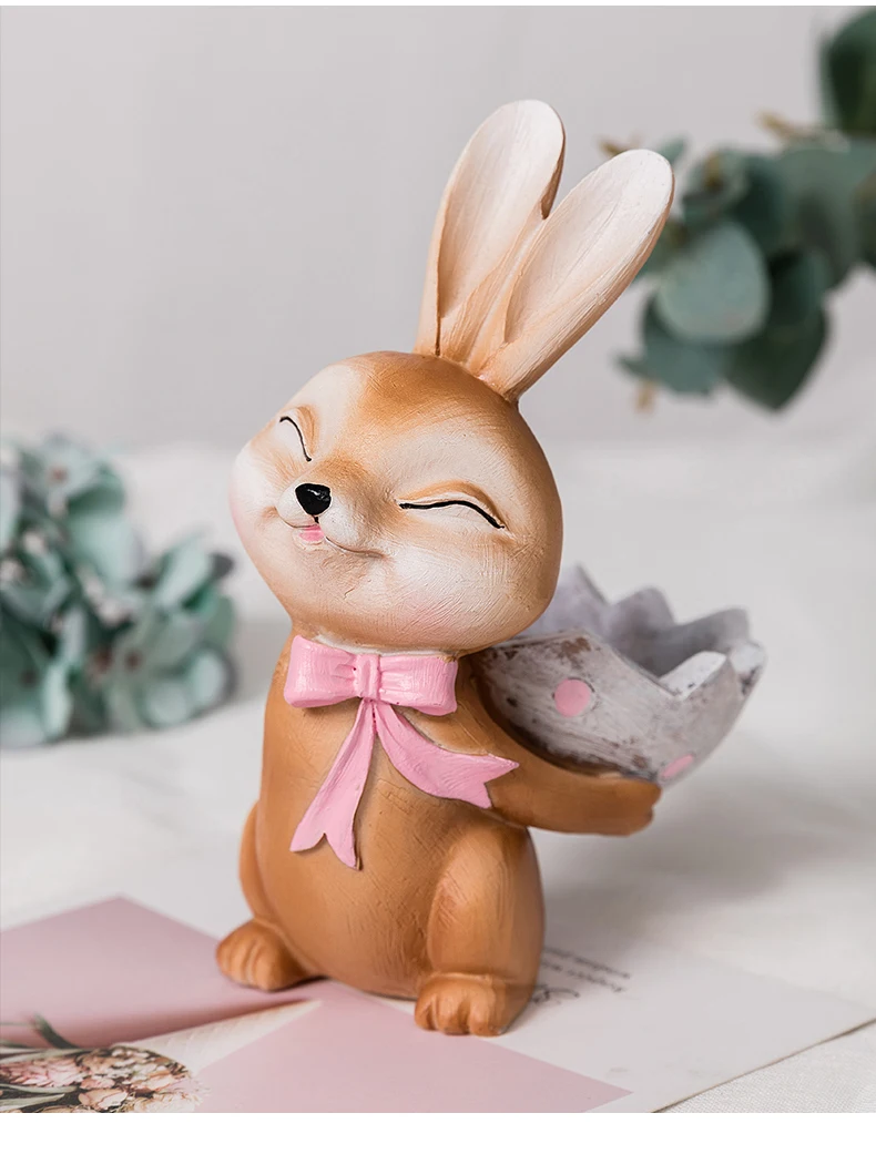 Creative Resin sculpture Simulated animal Cartoon rabbit egg Easter Crafts ornaments Children's room Decoration furnishing