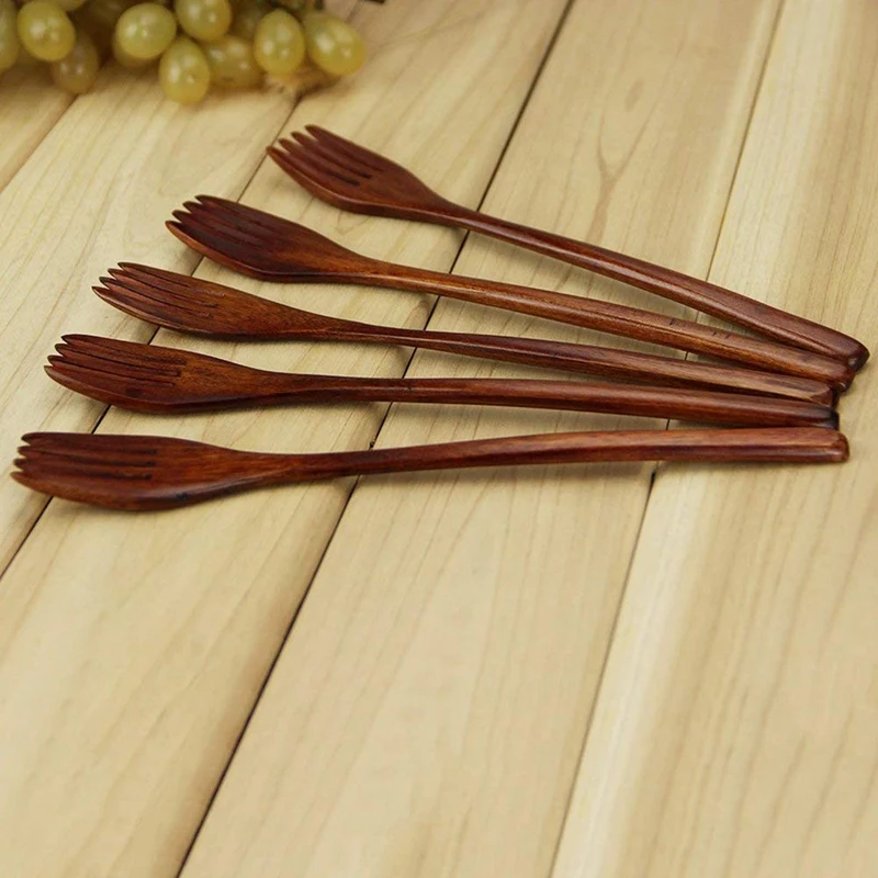 5 Pieces Wooden Forks, Japanese Wood Salad Dinner Fork Tableware Dinnerware for Kids Adult(No Rope Wooden Forks) with 5 Pieces