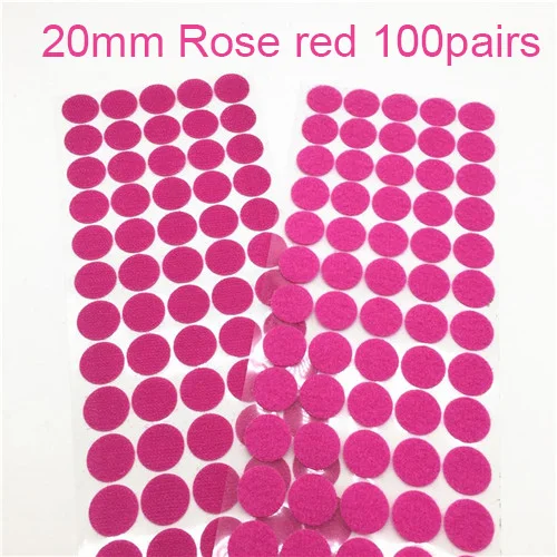 20 мм 25 мм многоцветная клейкая лента в горошек, нейлоновая липучка, Волшебная наклейка, круглая прочная самоклеящаяся лента для крепежа, 100 пар - Color: 20mmRose red 100pair