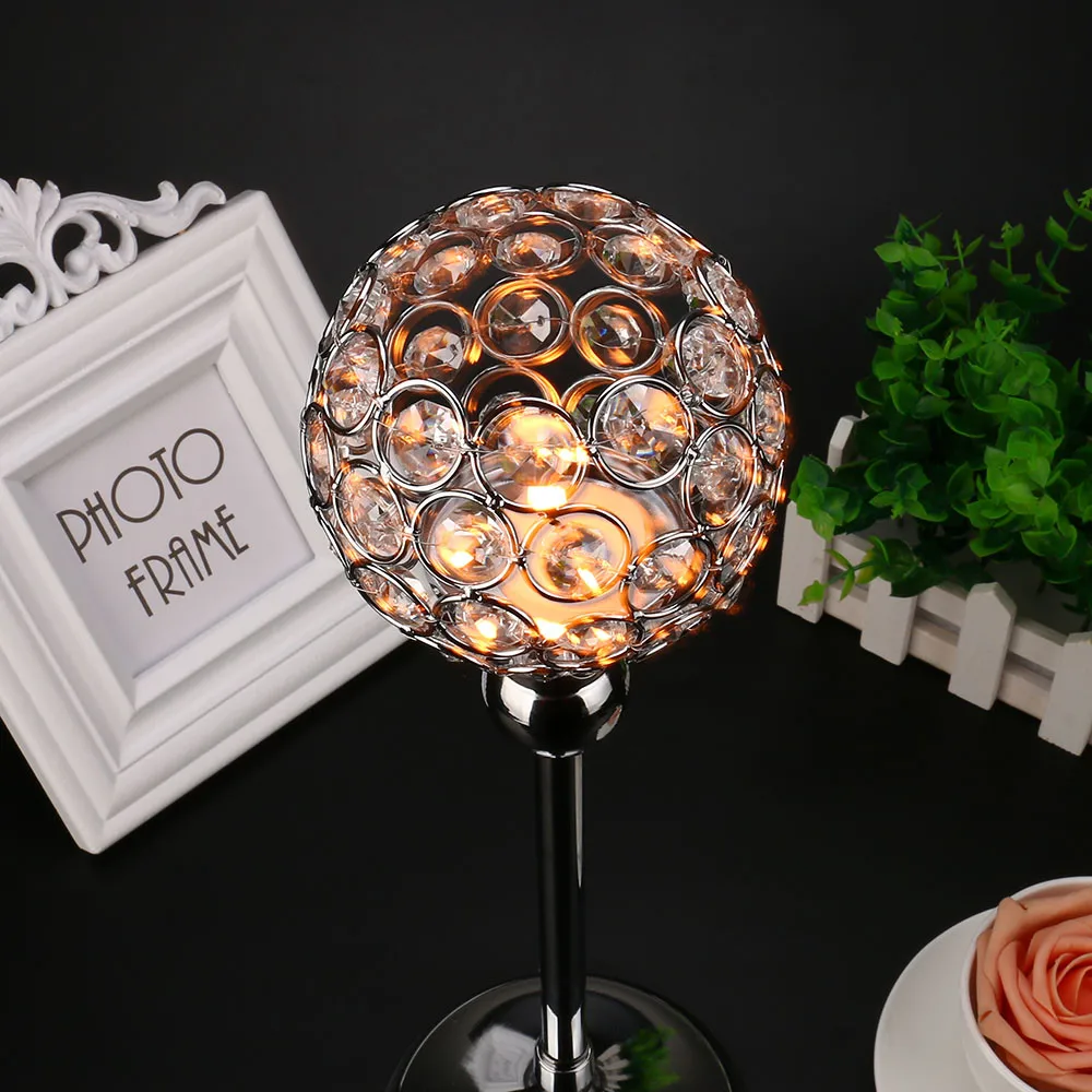 Crystal Tealight Candle Holders Metal Glass Candlesticks Stand Wedding Table Centerpieces Party Holiday Home Decoration F807