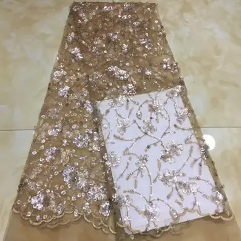 

Madison Fashion Embroidery Mesh Fabric Nigerian Lace Fabrics High Quality African Dress Fabric with Sequins Bridal Lace Trim