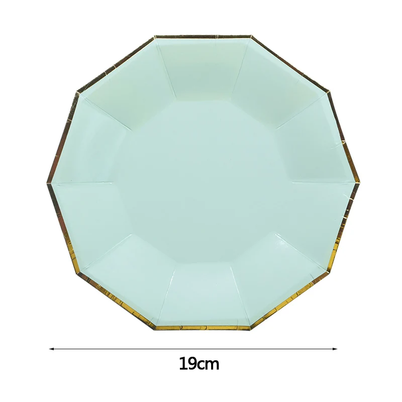 24pcs/set Green Pink Blue Paper Plates Cups Disposable Tableware Set for Wedding Birthday Party Baby Shower Supplies Gold Decor