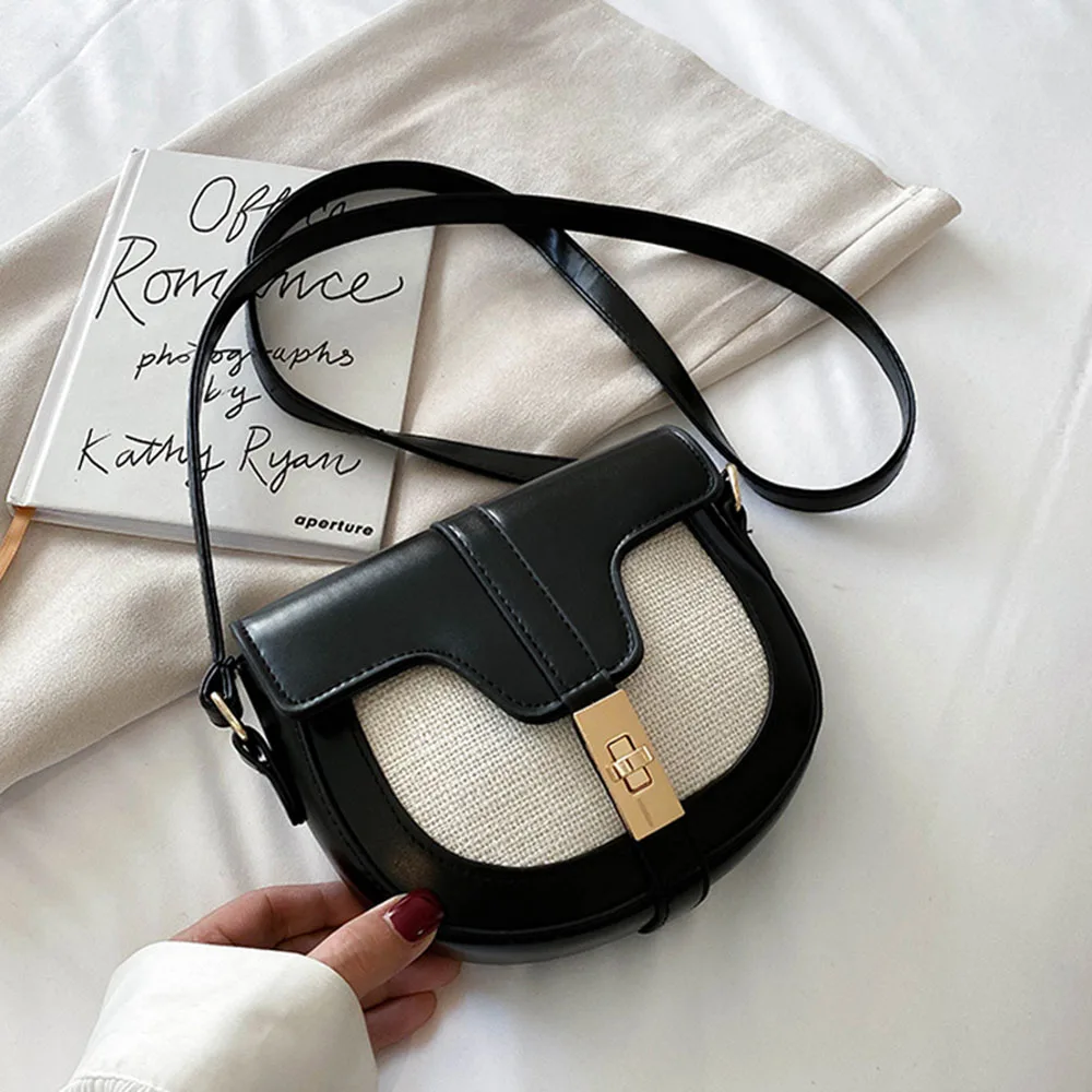 

Retro Pattern Soild Color Semicircle Saddle Bag For Women 2020 summer Handbag And Small Chain Shoulder Bags