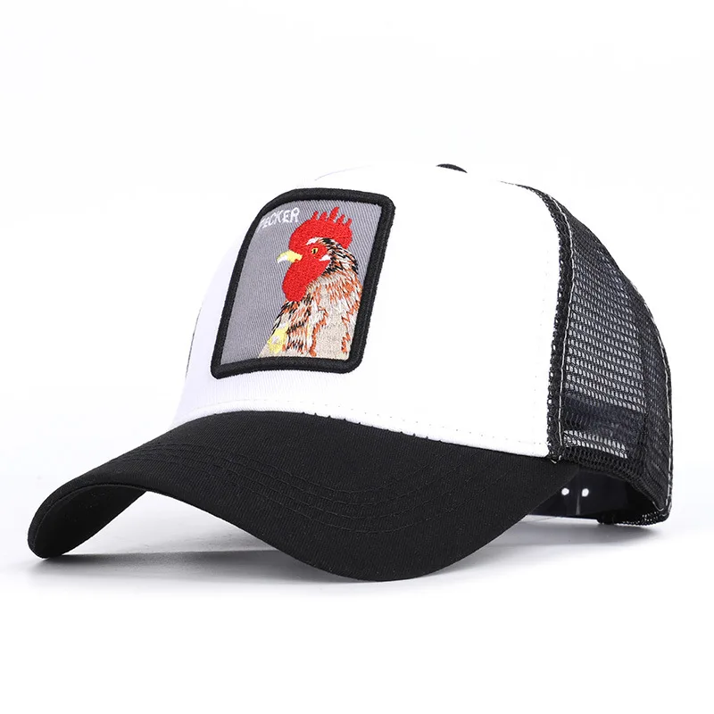 Модные Животные вышивка Бейсбол шапки Для мужчин Для женщин Snapback кепки, головной убор в хип-хоп стиле, летние Обувь с дышащей сеткой солнцезащитные кепки унисекс уличная кости - Цвет: 2-White-Pecker