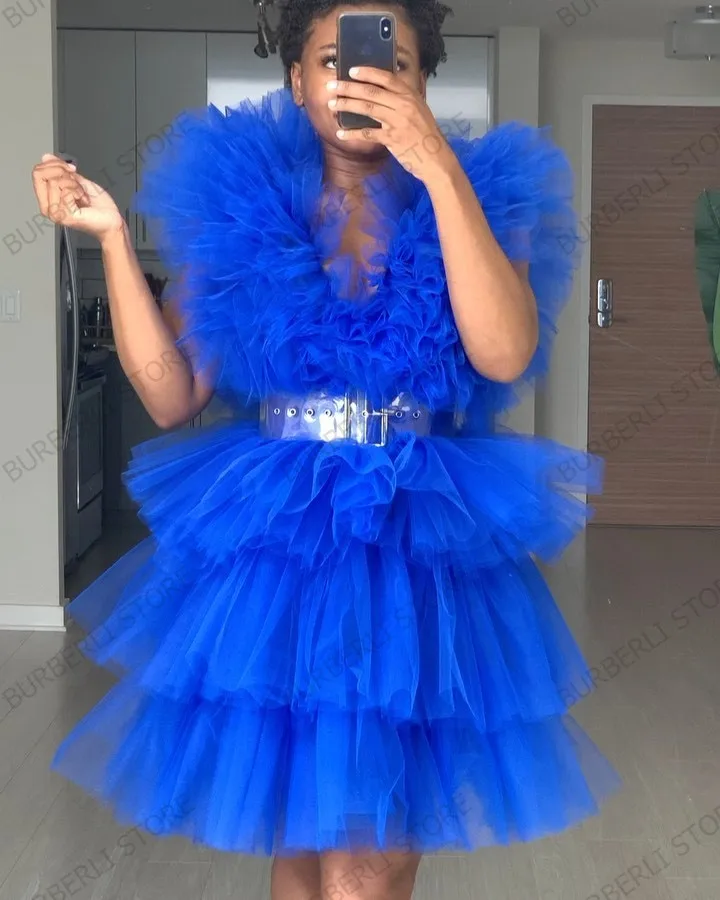 Sexy Deep V Neck Tiered Tulle Summer Dress For
