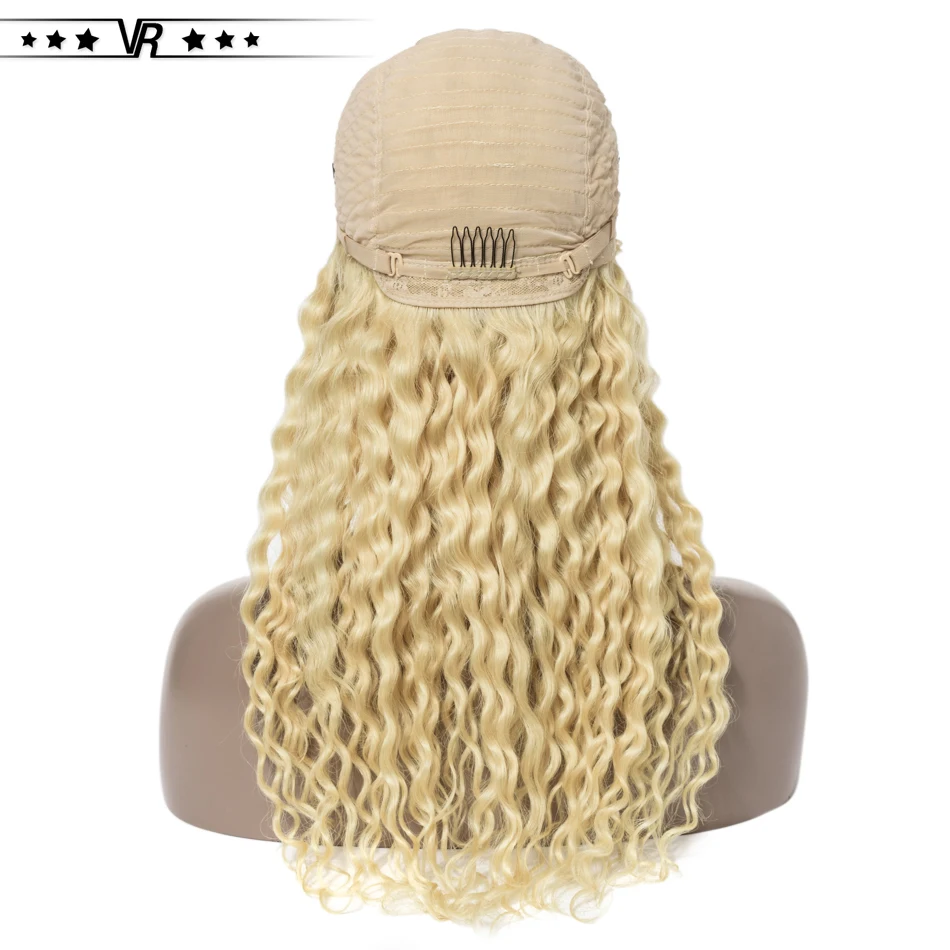 Белокурый парик шнурка 130%-200% плотность 4x4 глубокая волна вьющиеся 613 парик предварительно вырезанные с натуральными волосами младенца