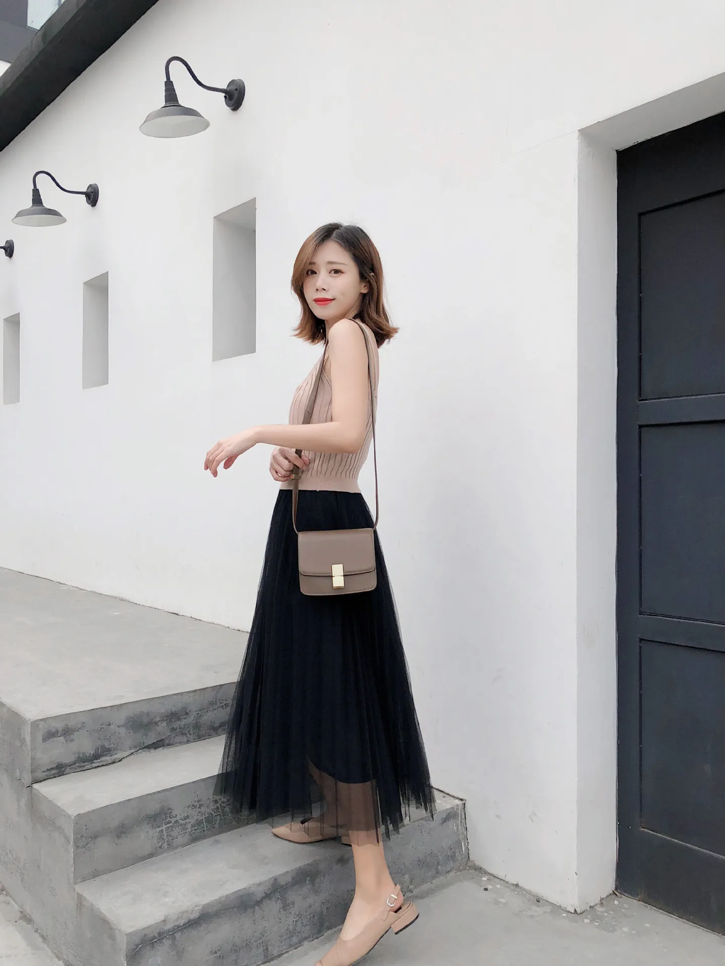 Spring And Summer High-waisted Slimming Pleated Skirt Women's Korean-style Versatile Mid-length Gauze Tutu A- line Long Ski