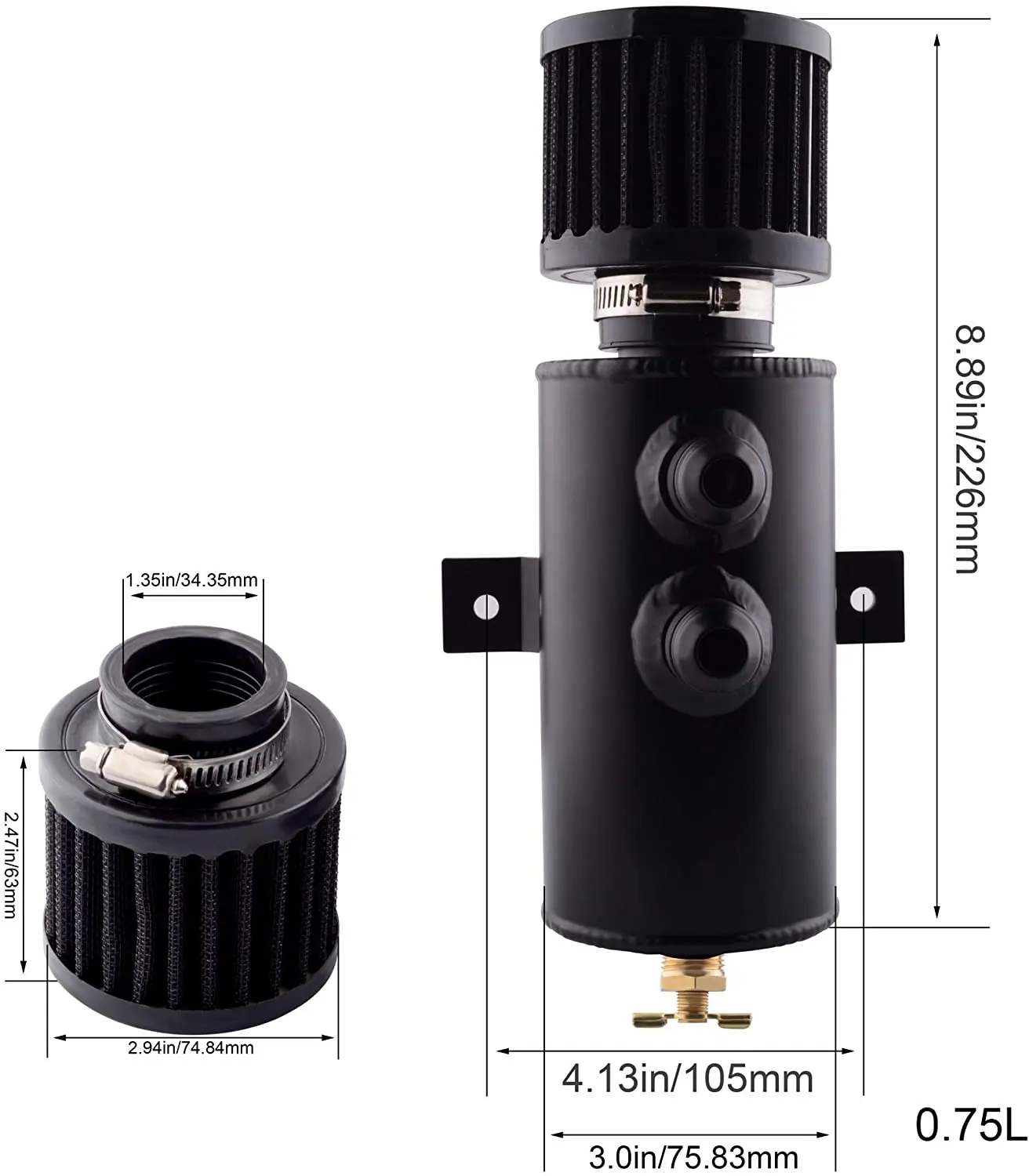 750ml Aluminum AN10 Oil Catch Can Exhaust Reservoir Tank with Breather Filter Baffled Kit Fuel Tank OCC-1011 oil catch can