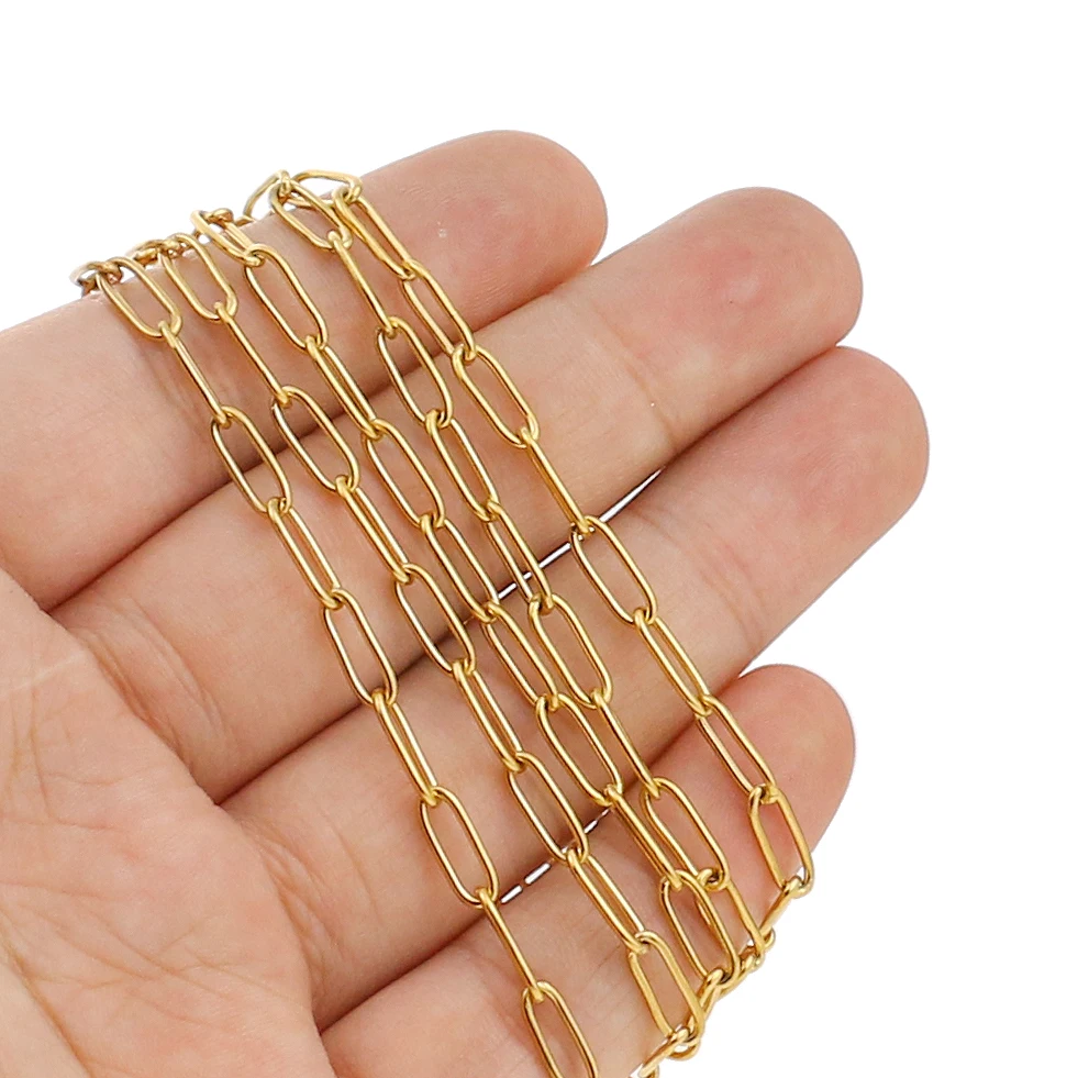 5pcs 45+5cm plated Gold Stainless Steel Link Chains Oval Bulk Necklaces  Jewelry Adjustable Chains Wholesale Chokers DIY Crafts