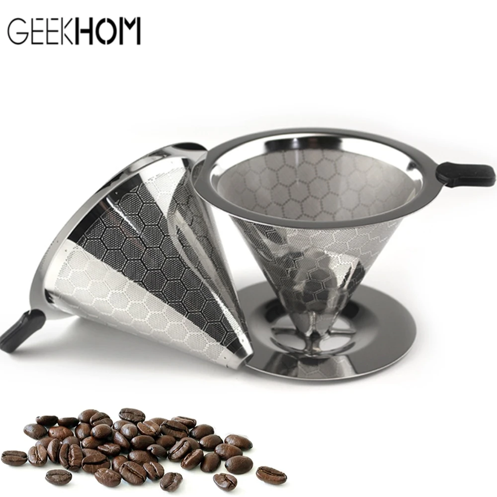 

Double Layer Coffee Filter 304 Stainless Steel Drip Coffee Holder Funnel Baskets Reusable Coffe Filters and Stand Coffee Filter