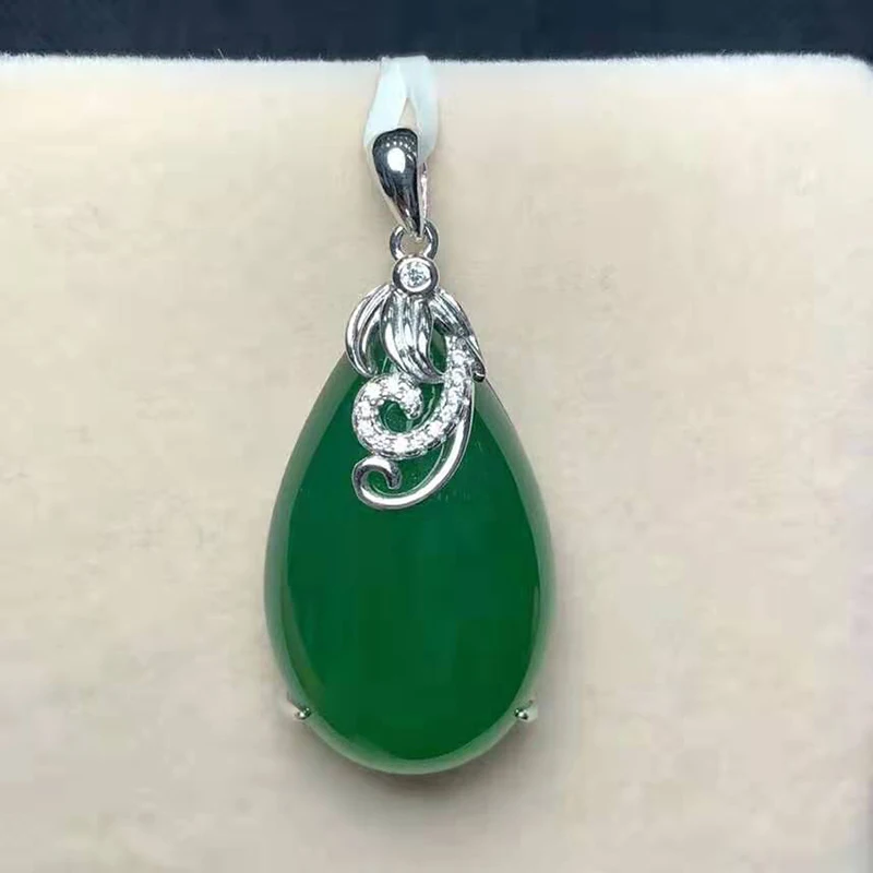 Natural S925 silver inlaid jade necklace pendant