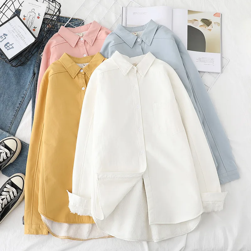 

Women Blouses Shirts Tunic Womens Tops And Blouse 2020 Womenswear Long Sleeve Clothing Button Up Down Thick Velvet Loose OL