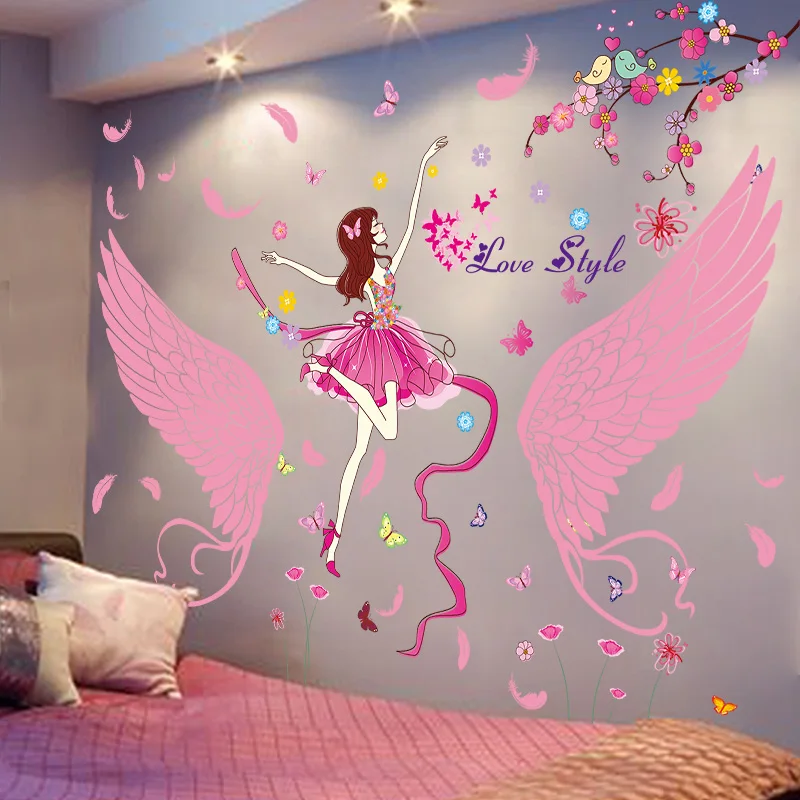 Details about   Wall Stickers Feathers Wings Cartoon Girl Mural Decals Rooms House Decoration